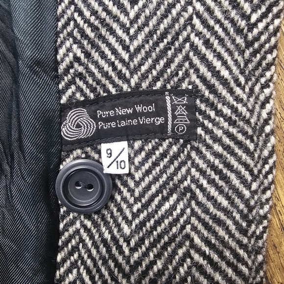 Herringbone Coat Blazer Black and White Pure Wool Button Size 9/10 (Medium) - Picture 13 of 14